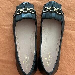 Kate Spade Black Loafers with Gold Chain Detail
